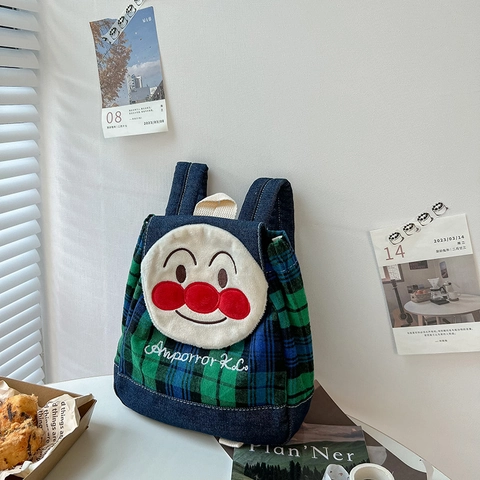 Zaino Bambini Tela Denim Patchwork Leggero Regolabile Asilo Scuola Fantasia Griglia Cartoni Animati Per Piccoli
