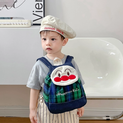 Zaino Bambini Tela Denim Patchwork Leggero Regolabile Asilo Scuola Fantasia Griglia Cartoni Animati Per Piccoli