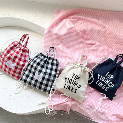 Zaino Con Coulisse In Tela Per Bambini Mini Borsa Leggera A Quadri Con Stampa Di Lettere Borsa Da Scuola Per Ragazzi Ragazze