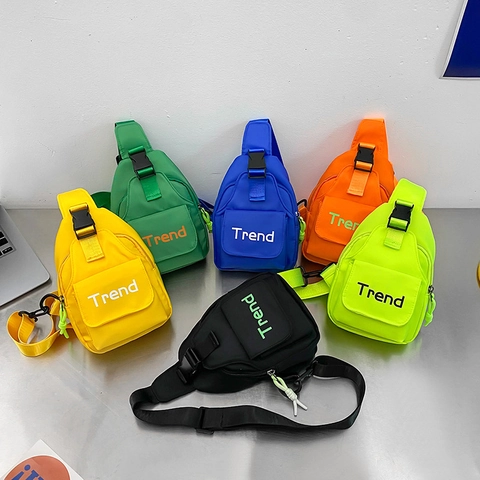 Kids Chest Bag Canvas Nylon Trend Letter Print Adjustable Strap Sling Crossbody Bag For Boys Girls