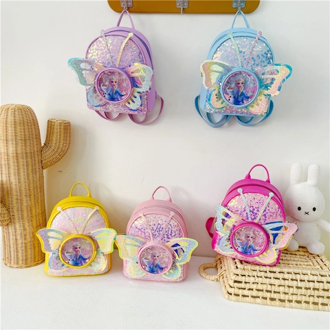 Kinderrugzak Met Vlindervleugels Pailletten PU Leer Kleuterschool Schooltas Glitter Schattig Lichtgewicht Dagrugzak Meisjes