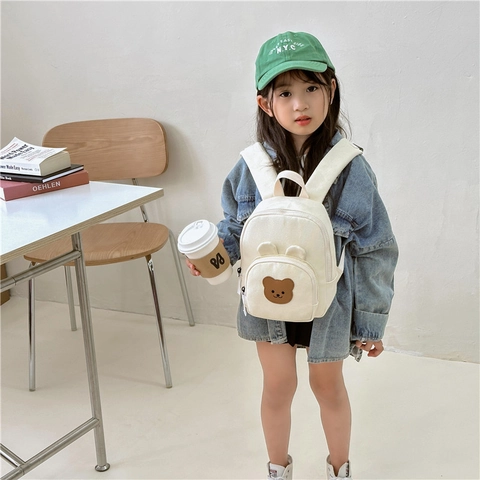 Kids Canvas Backpack Cute 3D Animal Ears Mini School Bag For Kindergarten Toddlers Korean Style Color Block Embroidery