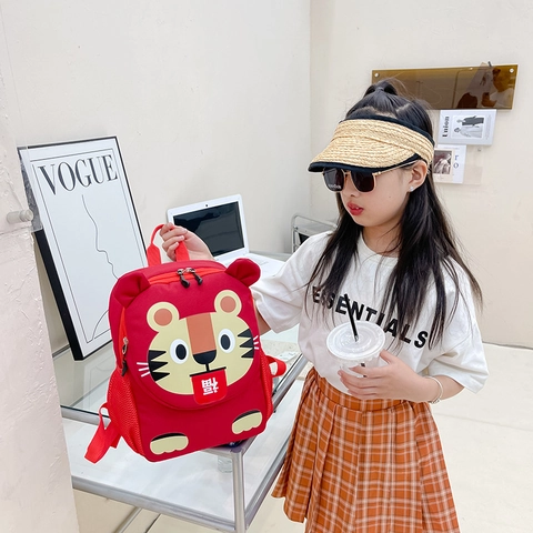 Sac À Dos Enfants Tigre Dessin Animé Léger Maternelle Sac D'école Tissu Durable Motif Animal Tout-petits Réglable