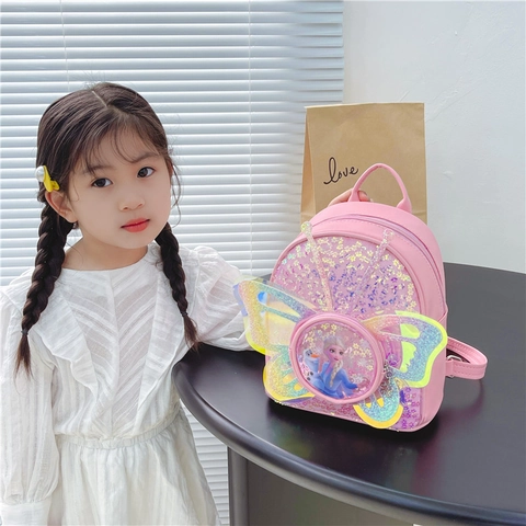 Kinderrugzak Met Vlindervleugels Pailletten PU Leer Kleuterschool Schooltas Glitter Schattig Lichtgewicht Dagrugzak Meisjes