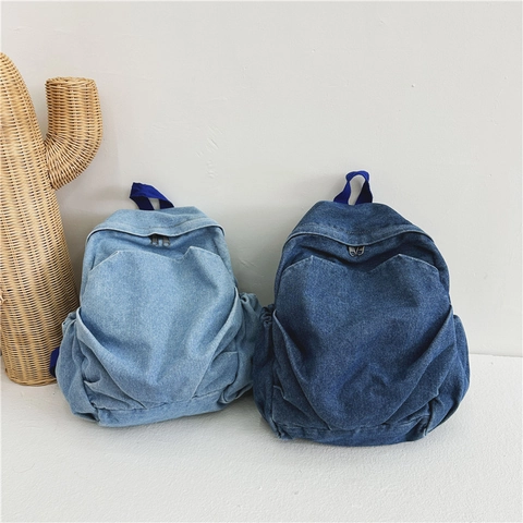 Kids Denim Backpack Lightweight Large Capacity School Bag Retro Korean Style Denim Canvas Rucksack For Boys Girls