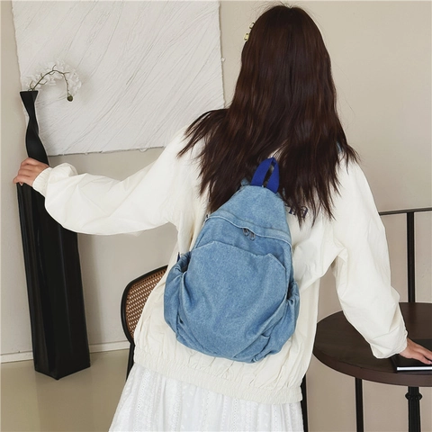 Kids Denim Backpack Lightweight Large Capacity School Bag Retro Korean Style Denim Canvas Rucksack For Boys Girls
