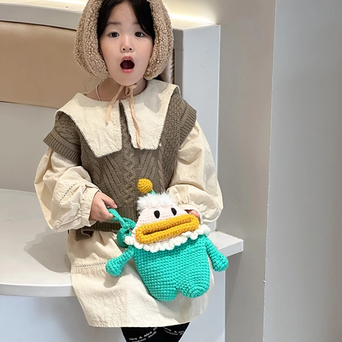 Borsa A Tracolla Per Bambini Crochet Fatta A Mano Simpatico Mostro Cartone Animato Maglia Mini Borsa A Spalla Per Ragazze