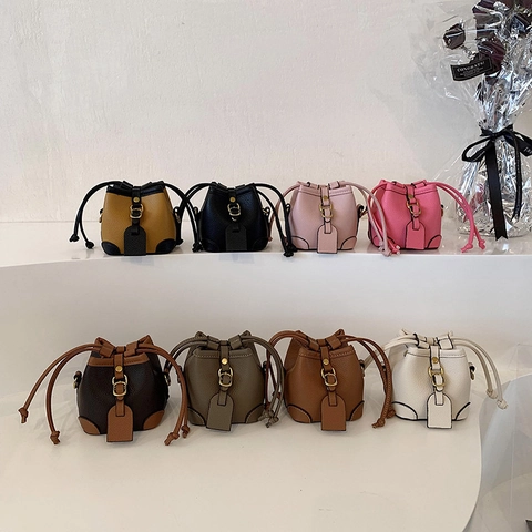 Mini Eimer Tasche PU Leder Gekörntes Muster Kordelzug Umhängetasche Für Mädchen Mode Trendy