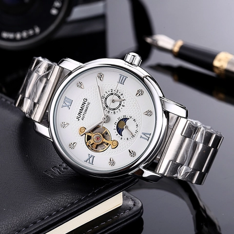 Orologio Meccanico Automatico Da Uomo Acciaio Inossidabile Impermeabile Fase Lunare Quadrante Scheletrato Orologio Lusso Affari