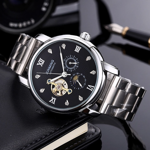 Orologio Meccanico Automatico Da Uomo Acciaio Inossidabile Impermeabile Fase Lunare Quadrante Scheletrato Orologio Lusso Affari