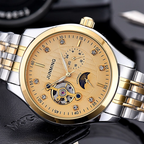 Men's Automatic Mechanical Watch Stainless Steel Moon Phase Open Heart Business Luxury Water Resistant Wristwatch