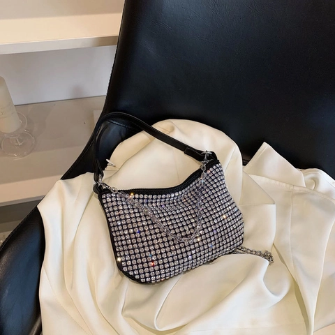 Kinderen Schoudertas Mini Strass Halfronde Handtas Glimmende PVC Crossbody Tas Met Metalen Ketting Voor Meisjes Modern