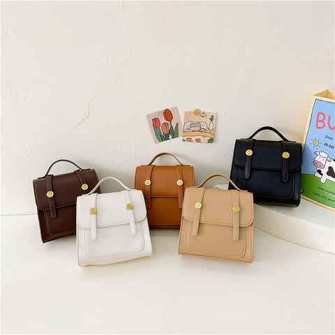 Kids Mini Backpack Retro PU Leather Flap Dual Buckle Schoolbag For Girls Kindergarten Fashion Handbag