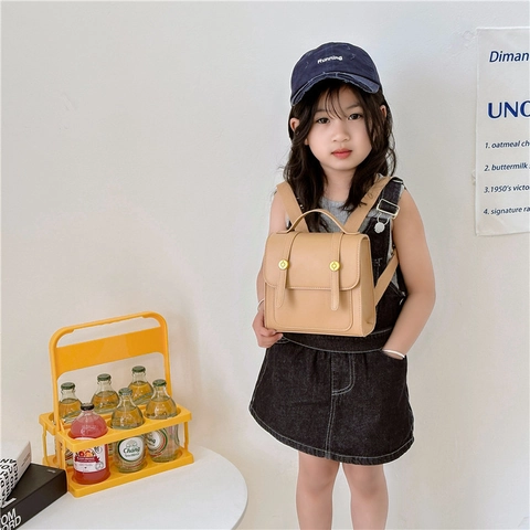 Kids Mini Backpack Retro PU Leather Flap Dual Buckle Schoolbag For Girls Kindergarten Fashion Handbag