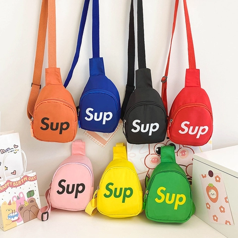Kids Canvas Chest Bag Letter Print Adjustable Strap Casual Crossbody Sling Bag For Toddlers Girls Boys