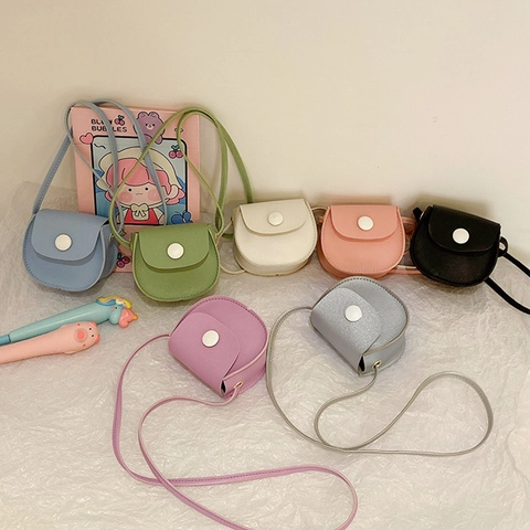 Kids Mini Shoulder Bag PU Leather Cute Half Moon Coin Purse Magnetic Snap For Girls
