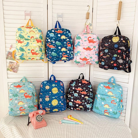 Cartoon Dinosaur Space Kids Backpack Lightweight Nylon School Bag For Kindergarten Boys Girls Cute Travel Daypack