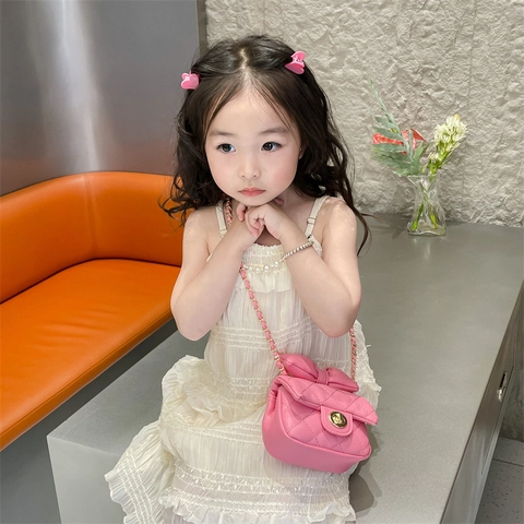 Meisjes Mini Schoudertas PU Leer Gewatteerd Strik Ketting Riem Elegante Kleine Modieuze Schoudertas Voor Kinderen