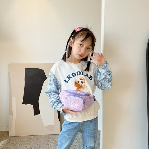 Marsupio Per Bambini Unicorno Cartone Animato Tela Borsa Da Petto Per Ragazze Piccoli Cinturino Regolabile Carino