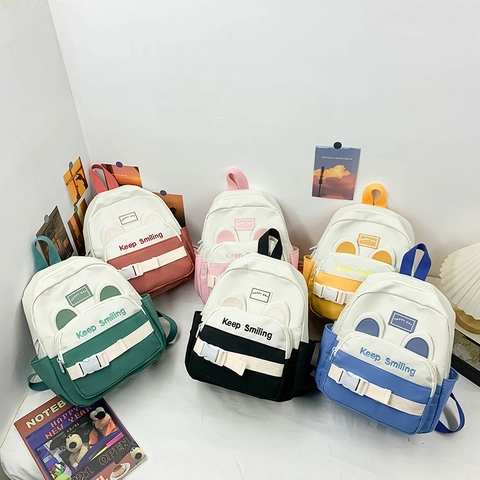 Mochila Para Niños Nylon Ligero Protección De La Columna Vertebral Escuela Jardín Infancia Color Contraste Orejas 3D