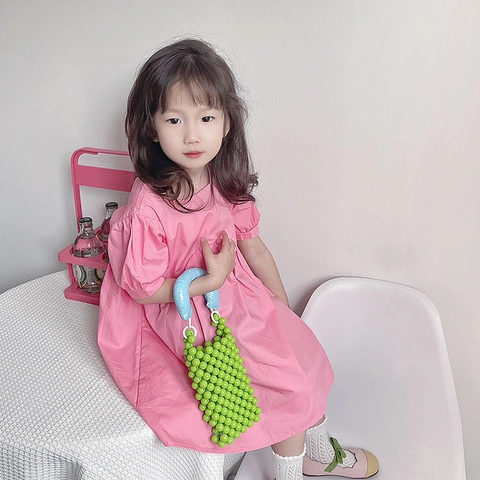Bolso De Cuentas Para Niños Cuentas De Plástico PVC Bolso De Hombro Cruzado Para Niñas Pequeñas Estilo Dopamina Color Contrastado