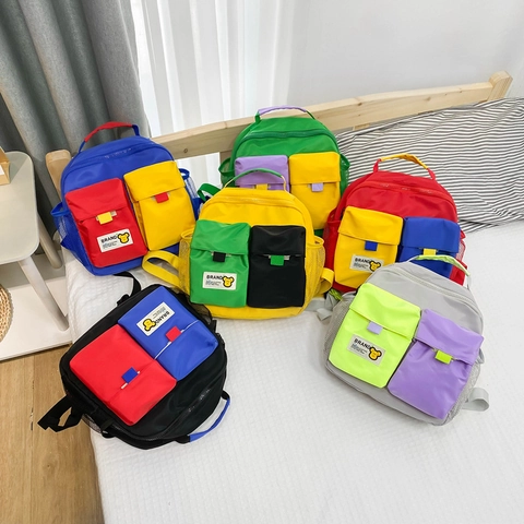 Rugzak Voor Kinderen Color-Block Lichtgewicht Nylon Schooltas Voor Peuters Jongens Meisjes Kleuterschool