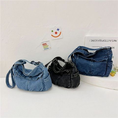 Sac Bandoulière Pour Enfants En Denim Lavé Multi Poches Style Décontracté Sac À Épaule Pour Garçons Et Filles