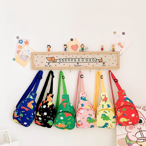 Cute Cartoon Dinosaur Print Kids Chest Bag Nylon Crossbody Pack Adjustable Strap For Toddlers Boys Girls