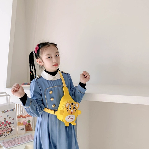Kinder Borsttas Schattige Tijger Vorm Crossbody Rugzak Canvas Nylon Cartoon Lichtgewicht Peuters Jongens Meisjes Baby Borduurwerk