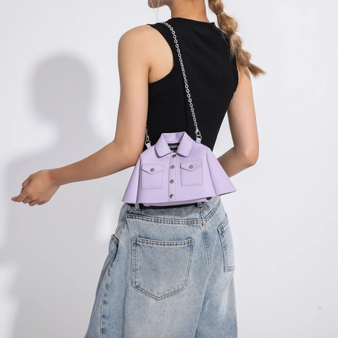 Creative Jacket Shape Crossbody Bag PU Leather Novelty Shirt Design Shoulder Purse With Metal Chain For Women Chic