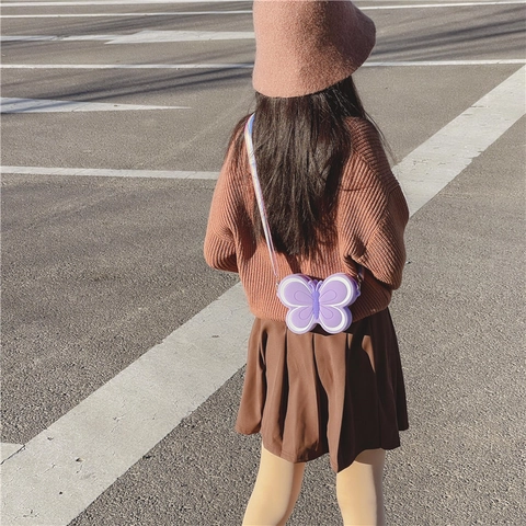 Girls Mini Crossbody Bag Silicone Butterfly Bowknot Design Cute Fashion Shoulder Purse With Adjustable Rainbow Strap