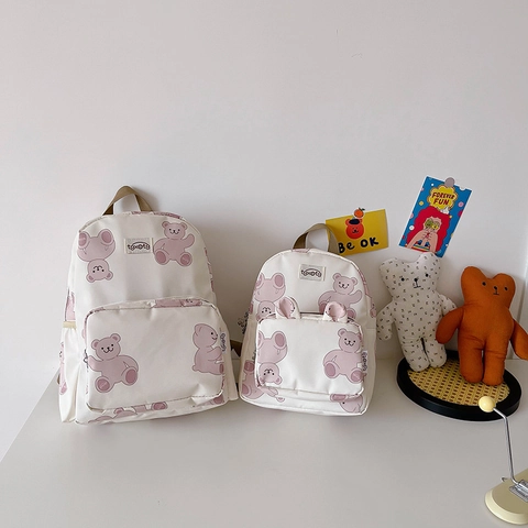 Sac À Dos Enfants Léger Nylon Dessin Animé Ours Impression Maternelle Sac D'école Pour Tout-Petits Filles Garçons Mignon