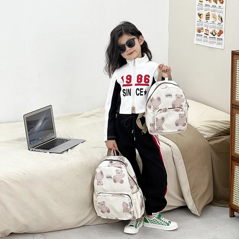 Sac À Dos Enfants Léger Nylon Dessin Animé Ours Impression Maternelle Sac D'école Pour Tout-Petits Filles Garçons Mignon