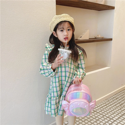 Mochila Mini Niñas Cuero PU Láser Lentejuelas Concha Perla Artificial Decoración Ala Linda Jardín Infantes Escuela Salida Moda Bolso