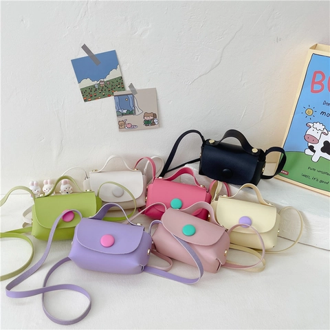 Kids Mini Crossbody Bag PU Leather Small Square Fashion Shoulder Purse With Top Handle And Contrast Button For Girls