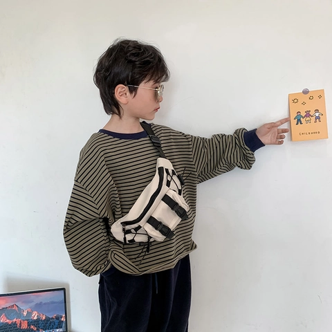 Bolso De Pecho Techwear Para Niños Lona Multi Bolsillo Color De Contraste Bandolera Para Niños Moda Exterior Correa Ajustable