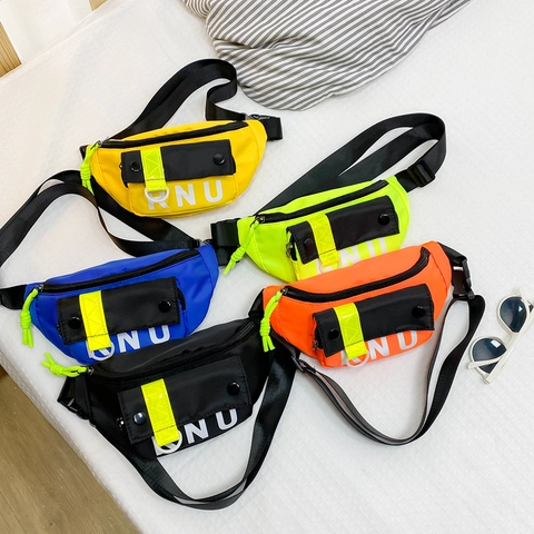 Riñonera Para Niños Nylon Moda Color De Contraste Estampado De Letras Bolso Bandolera Para Niños Niñas Niños Pequeños Estilo Deportivo