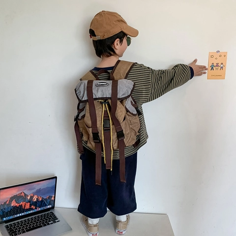Kids Backpack Nylon Polyester Drawstring Buckle Flap Breathable For School Travel Outdoor Retro Fashion Boys Girls
