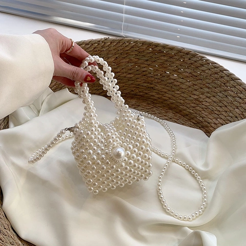 Mini Bolso De Bandolera De Perlas Artificiales Para Niñas Bolso Elegante Con Cierre De Perla Artificial Grande Y Correa De Cadena Accesorio De Fiesta De Princesa