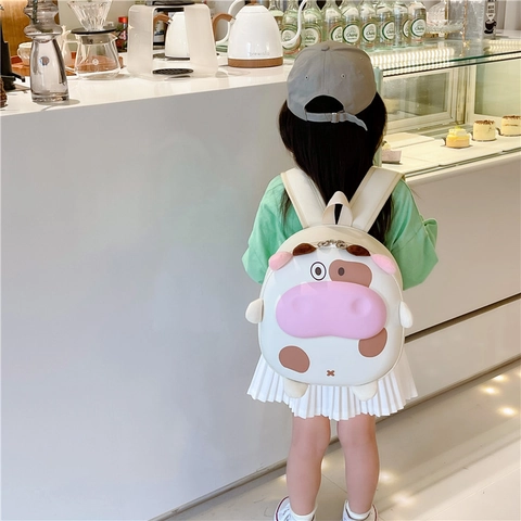 Mochila Infantil Dibujos Animados Animales 3D Forma Vaca Cerdo Nylon PVC EVA Ligera Bolsa Escolar Preescolar Para Niños Niñas