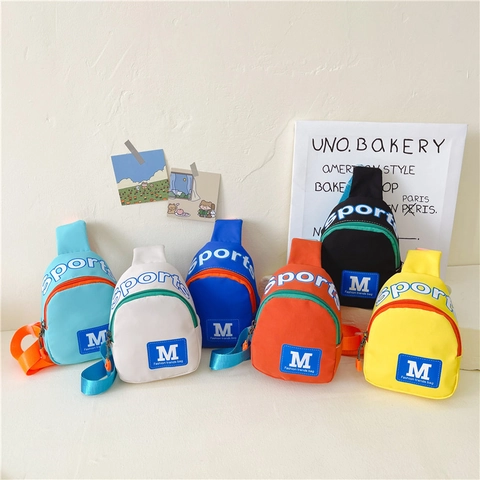 Sac De Poitrine Pour Enfants Nylon Toile Bandoulière Sac Banane Sportif Imprimé Lettres Style Streetwear Garçons Filles