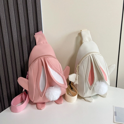Kinder Kaninchen Umhängetasche Nylon Cartoon Tierform Lange Ohren Pom Pom Schwanz Verstellbarer Riemen Für Mädchen