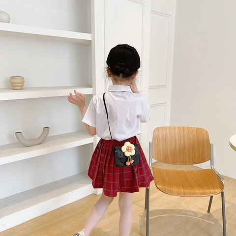 Kids Crossbody Bag Mini Shoulder Purse For Little Girls PU Leather Glitter Strawberry Flower Bow Decoration