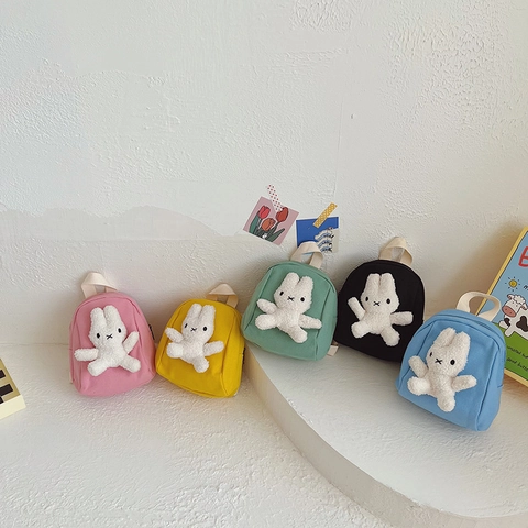 Zaino Mini Per Bambini Tela Cartone Animato Peluche Coniglio Decor Cinghie Regolabili Cartella Prescolare Ragazzi Ragazze