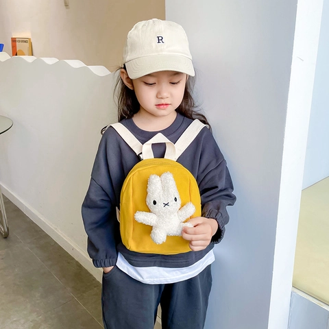 Zaino Mini Per Bambini Tela Cartone Animato Peluche Coniglio Decor Cinghie Regolabili Cartella Prescolare Ragazzi Ragazze