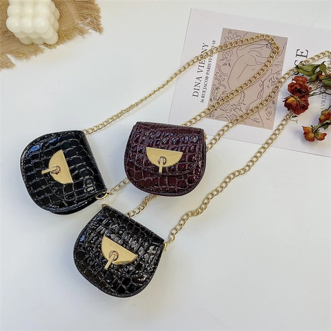 Kids Mini Shoulder Crossbody Bag Leopard Print Crocodile Pattern PU Leather Golden Chain Messenger Purse For Toddler Girls