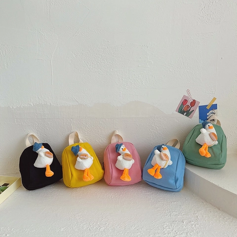 Mini Zaino Per Bambini Tela Oxford Con Papera Di Peluche 3D Cartone Animato Carino Asilo Borsa Da Viaggio Per Ragazzi Ragazze