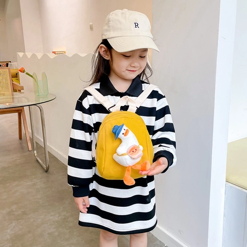 Mini Zaino Per Bambini Tela Oxford Con Papera Di Peluche 3D Cartone Animato Carino Asilo Borsa Da Viaggio Per Ragazzi Ragazze