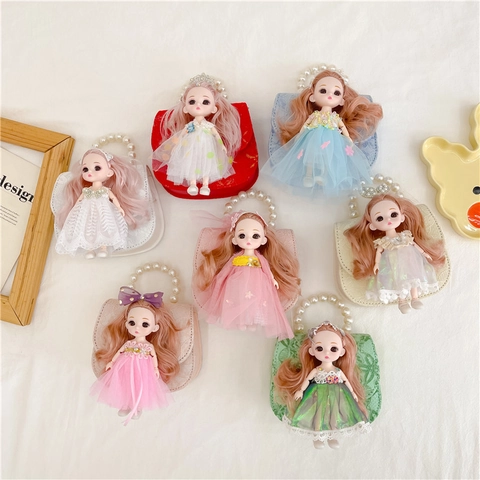 Mini Bolso Bandolera Para Niñas Decoración Muñeca Asa De Perlas Artificiales Encaje Malla Bolso De Mano Princesa Cadena Metal