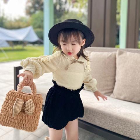 Borsa All'Uncinetto Per Bambini Mini Borsa In Maglia Per Bambine Con Fiocco Gingham E Pompon Colorati Carino